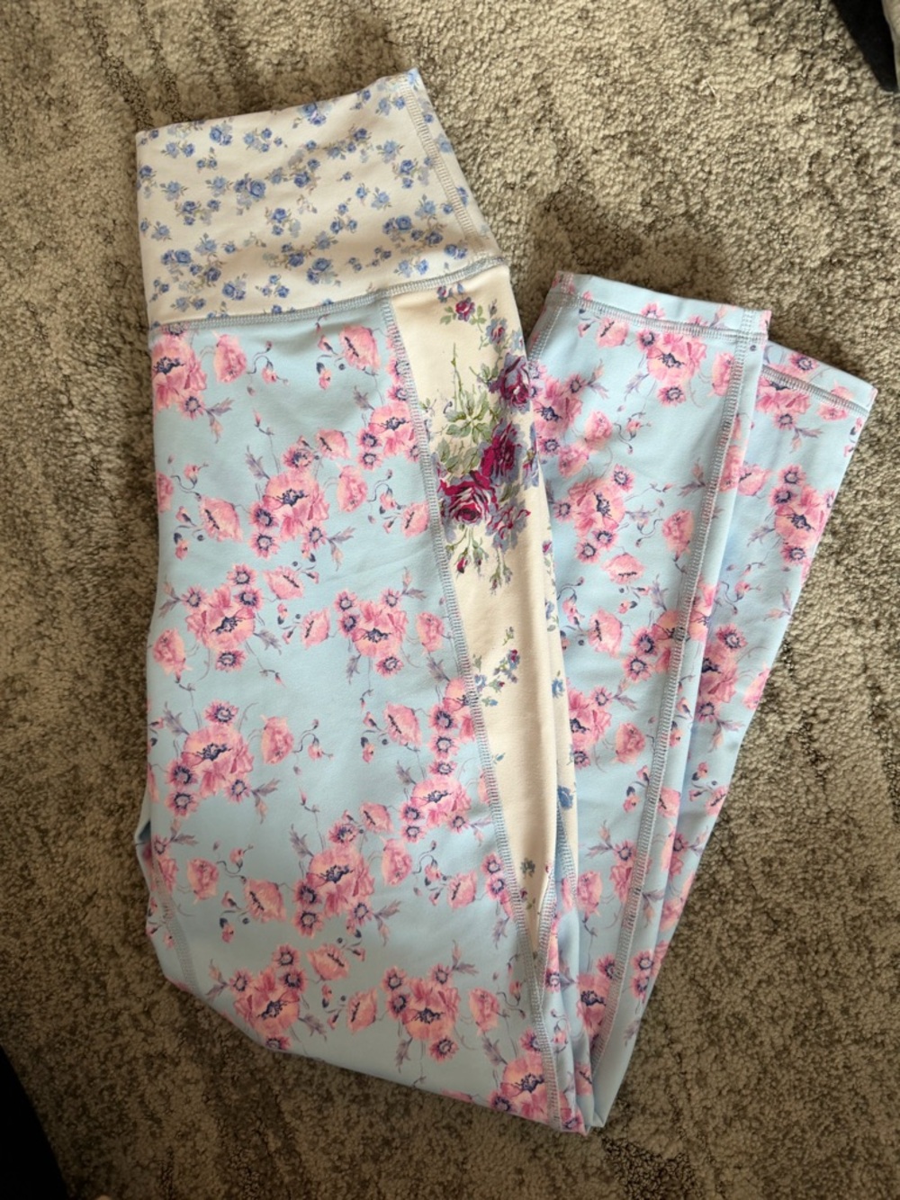 Loveshack Fancy Floral Pastel Blue Leggings